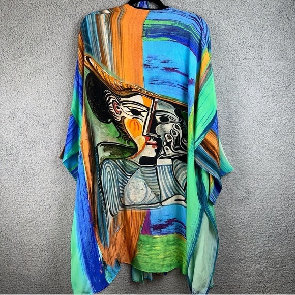 Dilemma Dhun Shroff Kimono Womens Silk Art To Wear Hand Painted Cubism Abstract - Picture 1 of 11